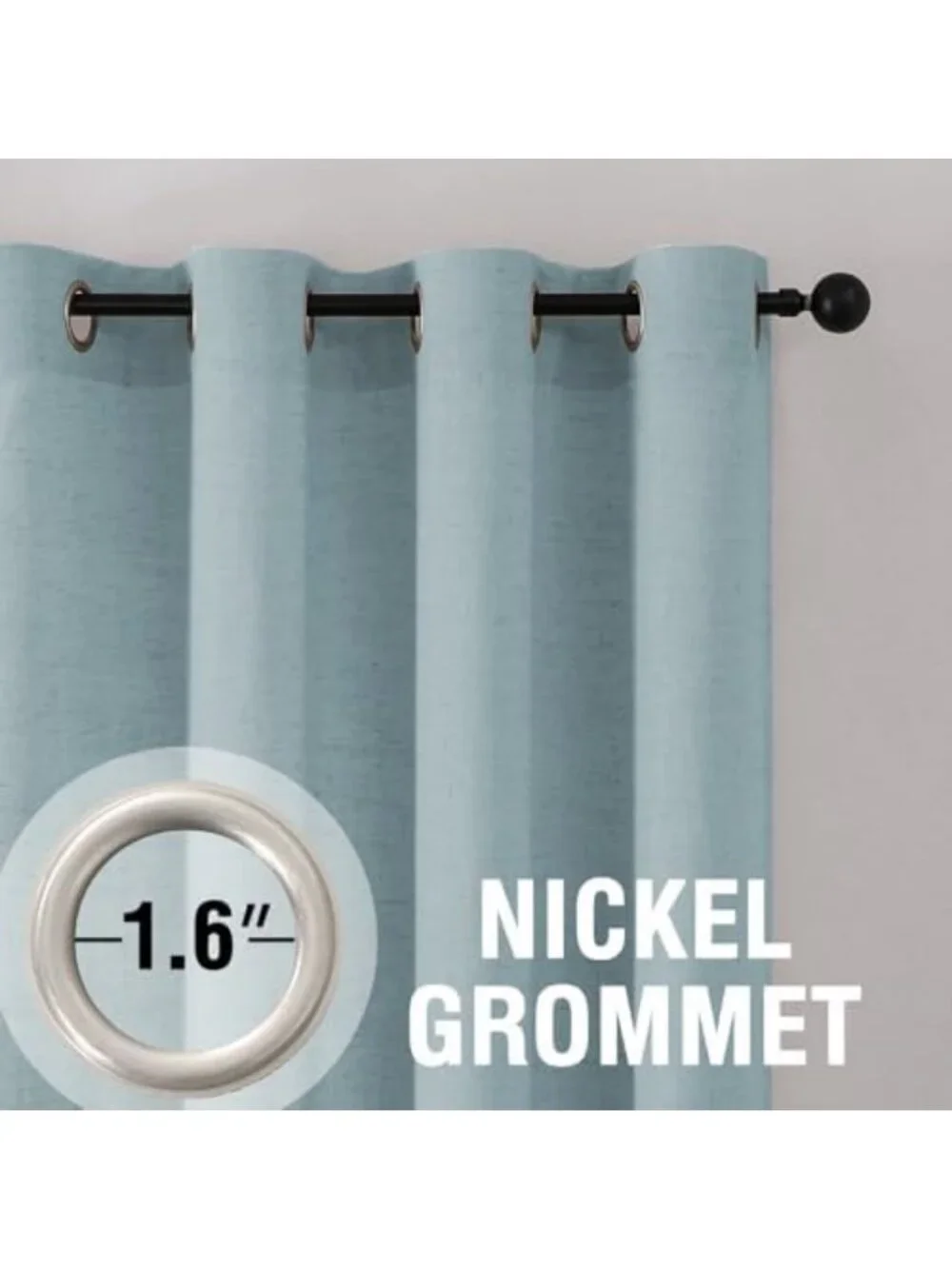 Linen Fabric Curtains for Living Room, 96 Inches, Cloud Blue - Elegant Window
